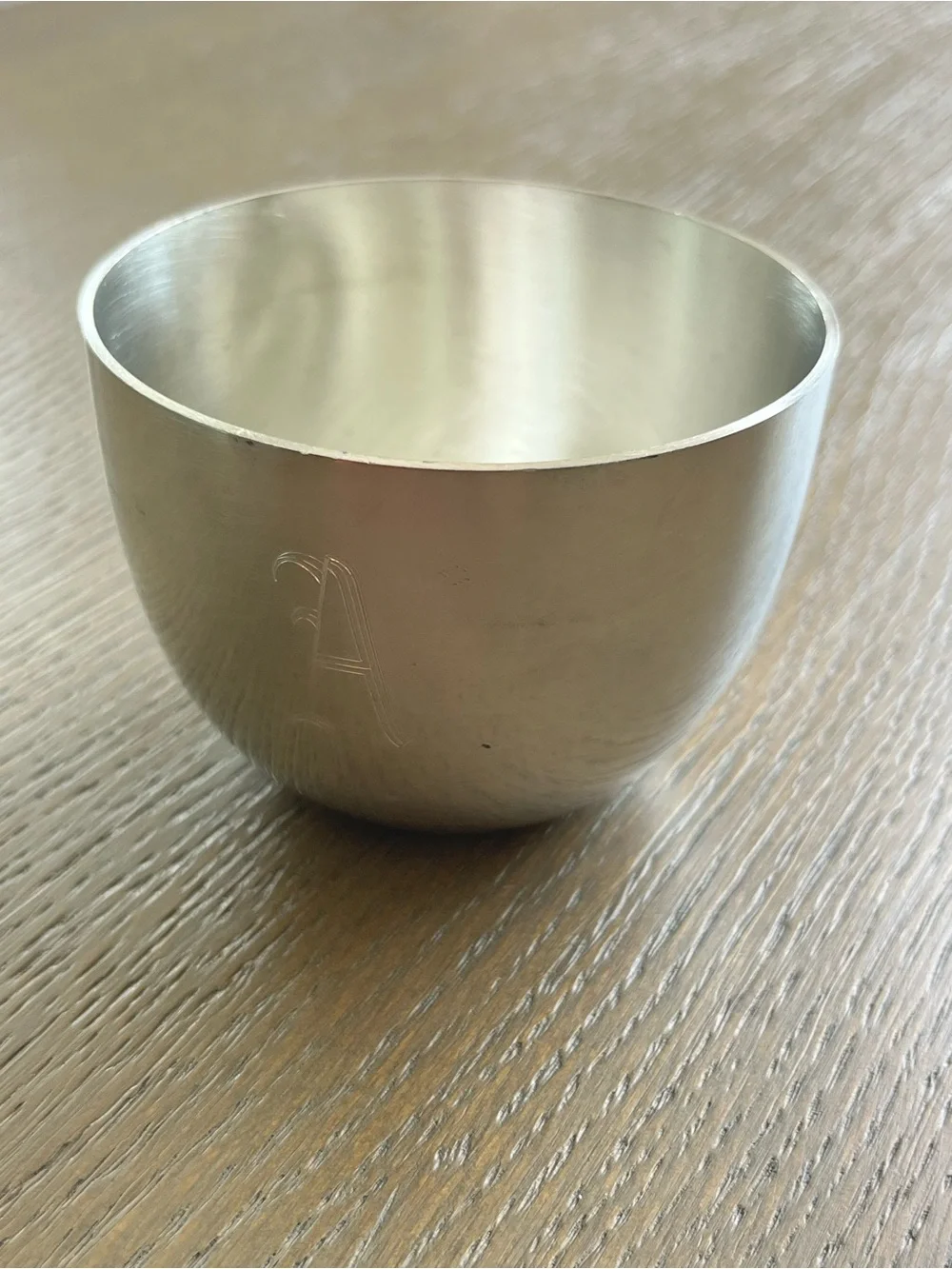 Vintage Kirk Stieff Jefferson Cups, monogrammed with the letter A